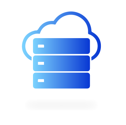 A blue server stack icon/symbol with a cloud behind it.