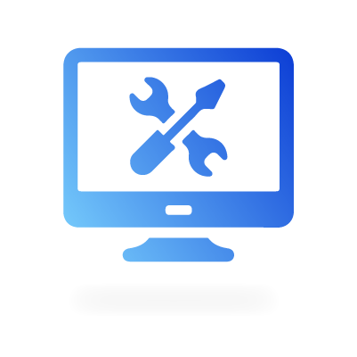 A graphic of a computer with some tools on the screen.